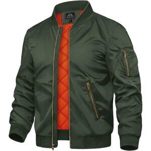 Men's Green Polyester Warm Padded Work Casual Windproof Quilted Jackets